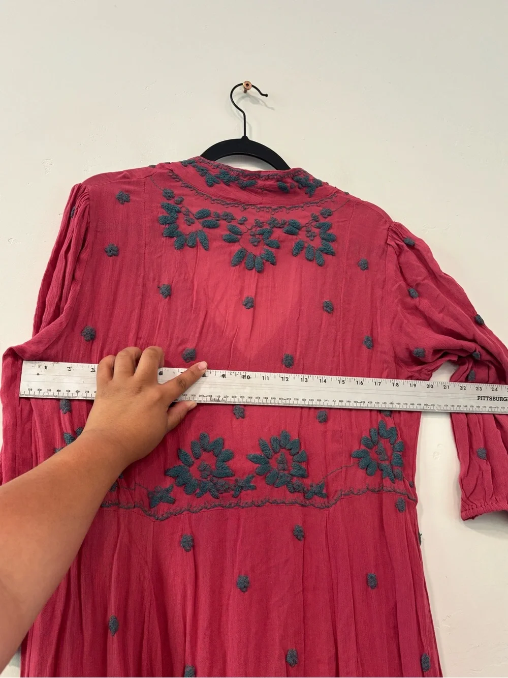 Free People Embroidered Fable Midi Dusty Rose Blue Boho Dress Size L